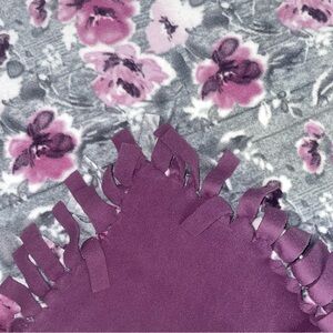 Purple and Gray Floral Handmade Tie Fleece Blanket